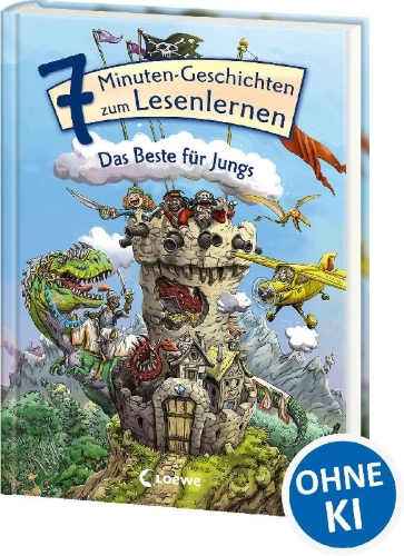 Buchcover und Innenansicht für das Buch: Leselöwen - Das Original - 7-Minuten-Geschichten zum Lesenlernen - Das Beste für Jungs