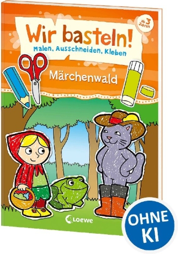 Buchcover und Innenansicht für das Buch: Wir basteln! - Malen, Ausschneiden, Kleben - Märchenwald
