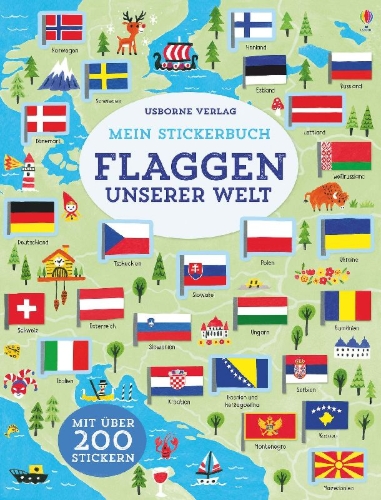 Buchcover und Innenansicht für das Buch: Mein Stickerbuch: Flaggen unserer Welt