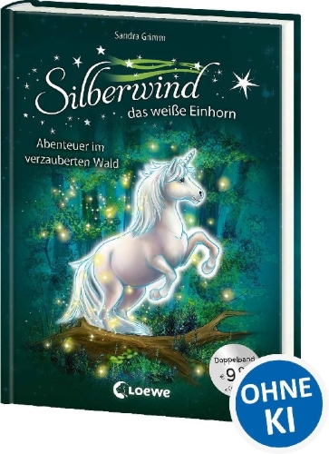 Buchcover und Innenansicht für das Buch: Silberwind, das weiße Einhorn (Band 5-6) - Abenteuer im verzauberten Wald