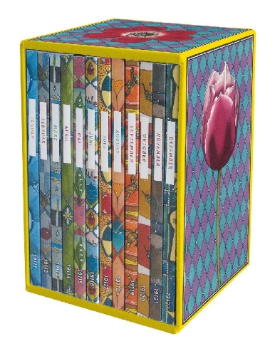 Buchcover und Innenansicht für das Buch: Monatsgedichte. 12 Bde. in einer Kassette