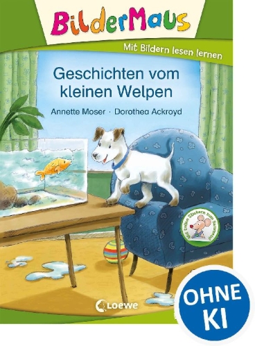 Buchcover und Innenansicht für das Buch: Bildermaus - Geschichten vom kleinen Welpen