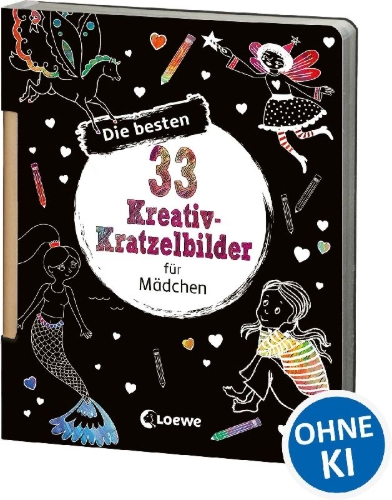 Buchcover und Innenansicht für das Buch: Die besten 33 Kreativ-Kratzelbilder für Mädchen