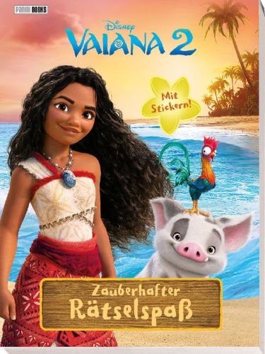 Buchcover und Innenansicht für das Buch: Disney Vaiana 2: Zauberhafter Rätselspaß - Mit Stickern!