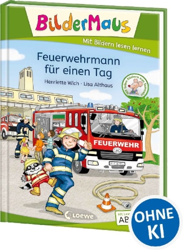 Buchcover und Innenansicht für das Buch: Bildermaus - Feuerwehrmann für einen Tag