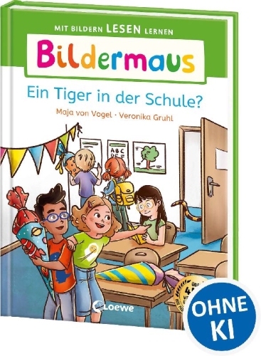 Buchcover und Innenansicht für das Buch: Bildermaus - Ein Tiger in der Schule?