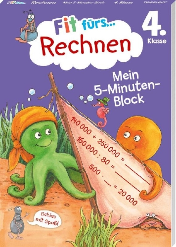 Buchcover und Innenansicht für das Buch: Fit fürs Rechnen 4. Klasse. Mein 5-Minuten-Block