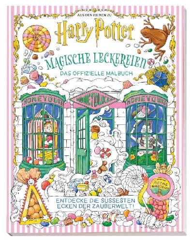 Buchcover und Innenansicht für das Buch: Harry Potter: An Official Sweets and Treats Coloring Book