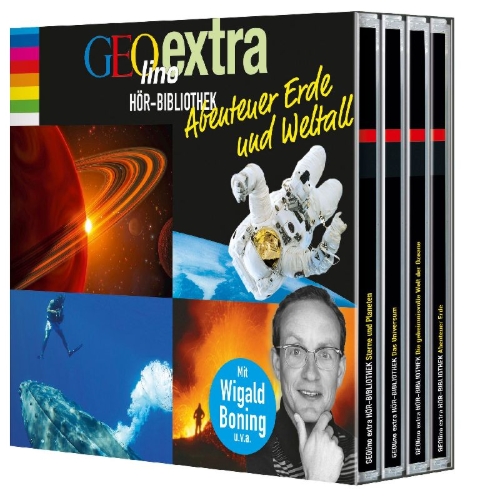 Buchcover und Innenansicht für das Buch: GEOlino extra Hör-Bibliothek - Abenteuer Erde und Weltall