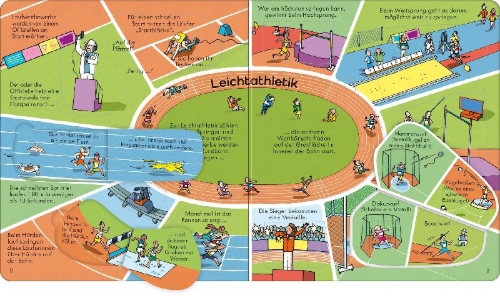Buchcover und Innenansicht für das Buch: Aufklappen und Entdecken: Sport
