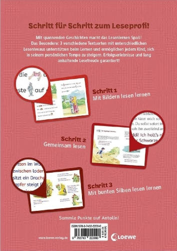 Buchcover und Innenansicht für das Buch: Lesenlernen in 3 Schritten - Die schönsten Rittergeschichten