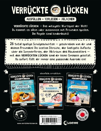 Buchcover und Innenansicht für das Buch: Verrückte Lücken - Total spaßige Schulgeschichten
