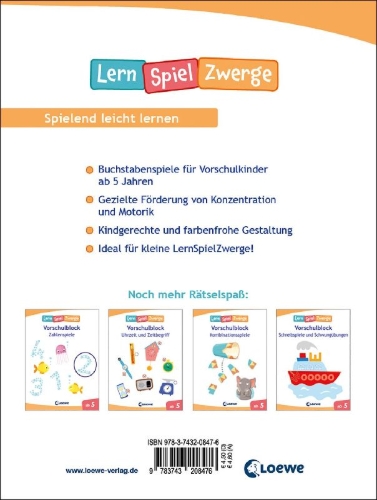 Buchcover und Innenansicht für das Buch: Die neuen LernSpielZwerge - ABC-Spiele
