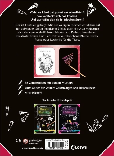 Buchcover und Innenansicht für das Buch: Mein großer Kreativ-Kratzelspaß: Pferde