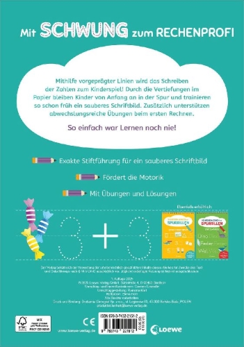 Buchcover und Innenansicht für das Buch: Schreiben lernen mit Spurrillen - Erstes Rechnen