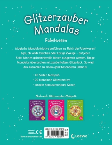 Buchcover und Innenansicht für das Buch: Glitzerzauber-Mandalas - Fabelwesen