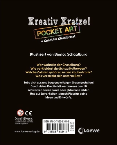 Buchcover und Innenansicht für das Buch: Kreativ-Kratzel Pocket Art: Gruselspaß