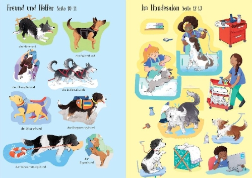 Buchcover und Innenansicht für das Buch: Mein Immer-wieder-Stickerbuch: Meine liebsten Hunde