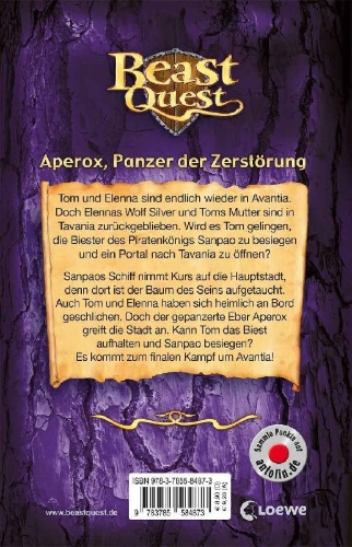 Buchcover und Innenansicht für das Buch: Beast Quest 48 - Aperox, Panzer der Zerstörung