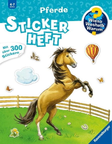 Buchcover und Innenansicht für das Buch: Wieso? Weshalb? Warum? Stickerheft:  Pferde