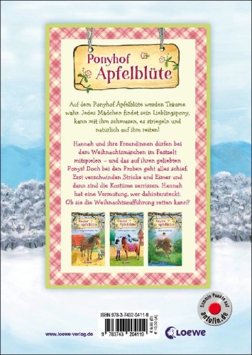 Buchcover und Innenansicht für das Buch: Ponyhof Apfelblüte - Weihnachten auf dem Reiterhof