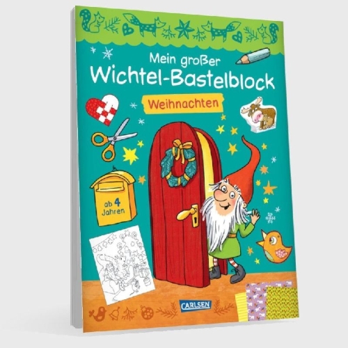 Buchcover und Innenansicht für das Buch: Mein großer Wichtel-Bastelblock