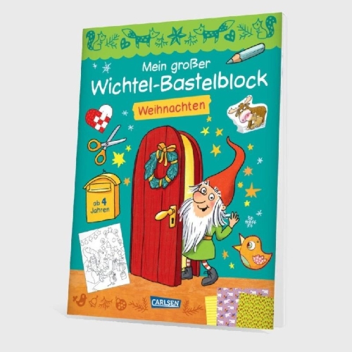 Buchcover und Innenansicht für das Buch: Mein großer Wichtel-Bastelblock