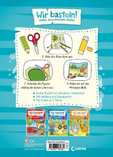 Buchcover und Innenansicht für das Buch: Wir basteln! - Malen, Ausschneiden, Kleben - Dinos