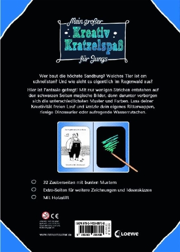 Buchcover und Innenansicht für das Buch: Mein großer Kreativ-Kratzelspaß: Für Jungs