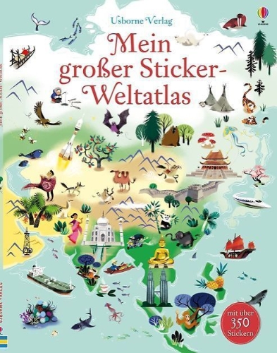 Buchcover und Innenansicht für das Buch: Mein großer Sticker-Weltatlas