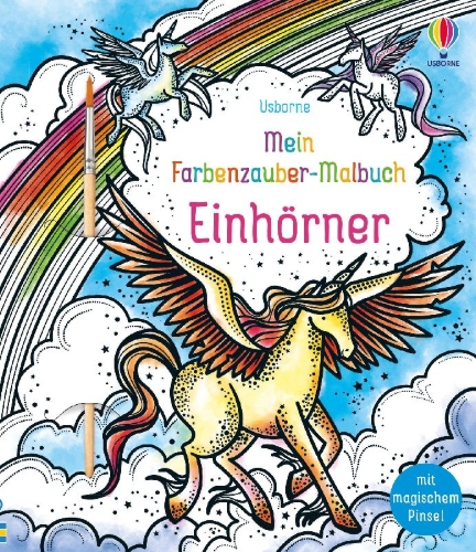 Buchcover und Innenansicht für das Buch: Mein Farbenzauber-Malbuch: Einhörner