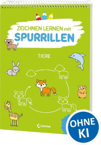 Buchcover und Innenansicht für das Buch: Zeichnen lernen mit Spurrillen - Tiere