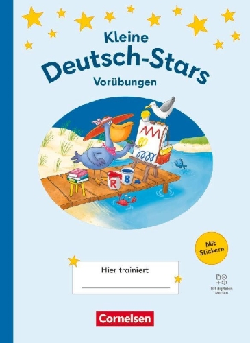 Buchcover und Innenansicht für das Buch: Deutsch-Stars 1. Schuljahr - Lesetraining Ausgabe ab 2025 - Kleine Deutsch-Stars - Übungsheft mit Lösungen und digitalen Medien