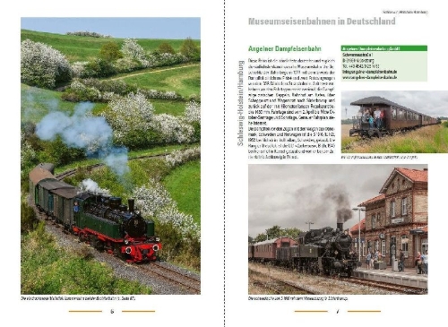 Buchcover und Innenansicht für das Buch: Unterwegs mit Museumsbahnen