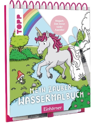 Buchcover und Innenansicht für das Buch: Mein Zauber-Wassermalbuch Einhörner