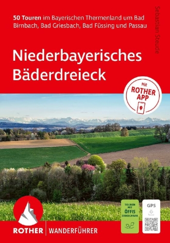 Buchcover und Innenansicht für das Buch: ROTHER Wanderführer Niederbayerisches Bäderdreieck. 50 Touren im Bayerischen Thermenland