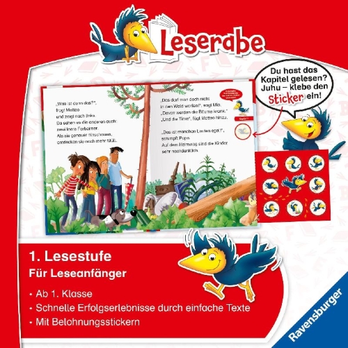 Buchcover und Innenansicht für das Buch: Leserabe 1. Lesestufe - Rettung für den Klassen-Wald