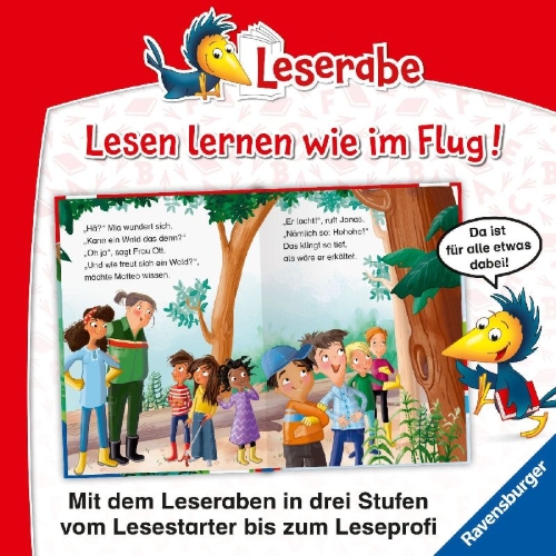 Buchcover und Innenansicht für das Buch: Leserabe 1. Lesestufe - Rettung für den Klassen-Wald