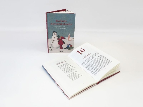 Buchcover und Innenansicht für das Buch: Reclams Adventskalender. 24 Geschichten und Gedichte für die festliche Zeit