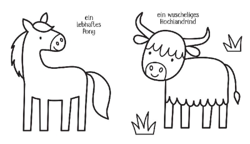 Buchcover und Innenansicht für das Buch: Kleine Kreativ-Werkstatt: Ganz einfach ganz viel ausmalen: Tiere