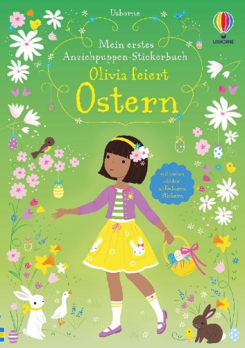 Buchcover und Innenansicht für das Buch: Mein erstes Anziehpuppen-Stickerbuch: Olivia feiert Ostern