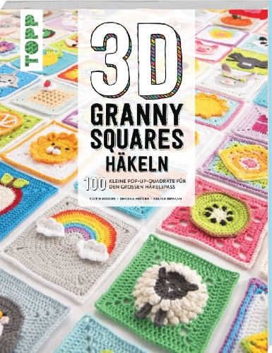 Buchcover und Innenansicht für das Buch: 3D Granny Squares häkeln