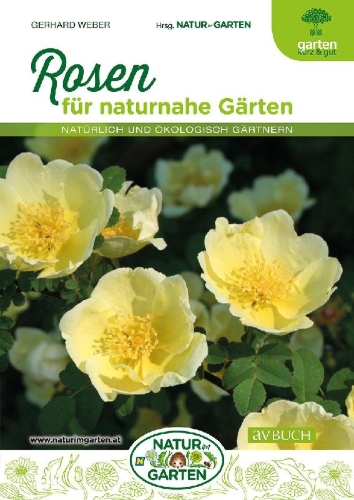 Buchcover und Innenansicht für das Buch: Rosen für naturnahe Gärten