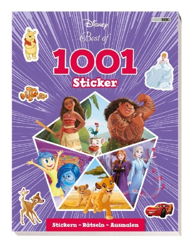 Buchcover und Innenansicht für das Buch: Disney Best of: 1001 Sticker - Stickern - Rätseln - Ausmalen