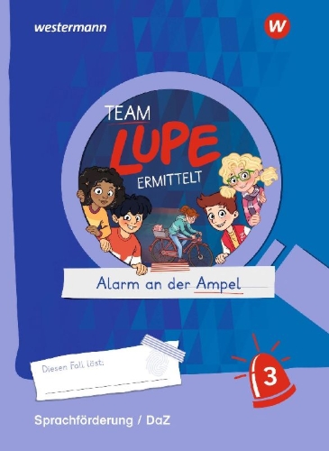 Buchcover und Innenansicht für das Buch: TEAM LUPE ERMITTELT - Übungshefte. Sprachförderung 3
