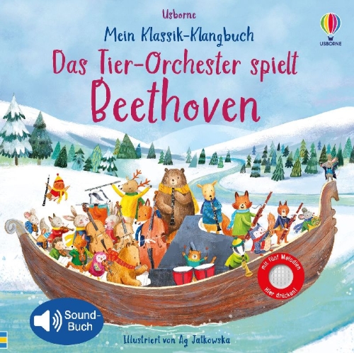 Buchcover und Innenansicht für das Buch: Mein Klassik-Klangbuch: Das Tier-Orchester spielt Beethoven