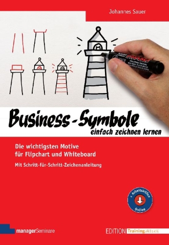 Buchcover und Innenansicht für das Buch: Business-Symbole einfach zeichnen lernen