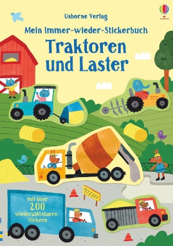 Buchcover und Innenansicht für das Buch: Mein Immer-wieder-Stickerbuch: Traktoren und Laster