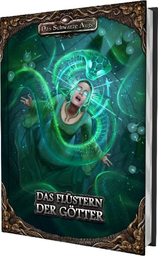 Buchcover und Innenansicht für das Buch: DSA5 - Das Flüstern der Götter (Abenteueranthologie)