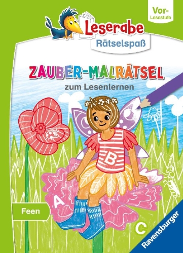 Buchcover und Innenansicht für das Buch: Leserabe Rätselspaß - Zauber-Malrätsel zum Lesenlernen: Feen (Vor-Lesestufe)